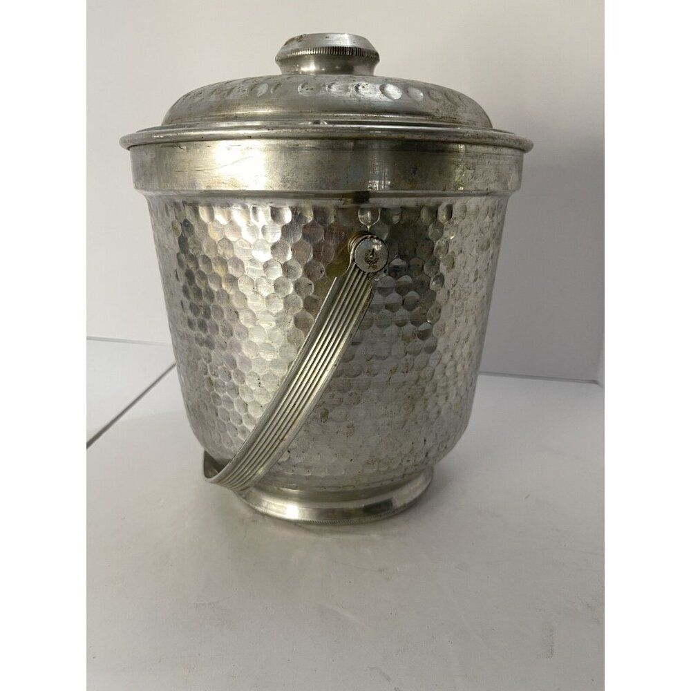 Vintage NASCO 7.5" Italian Dimpled Aluminum Ice Bucket Lid Hammered Barware